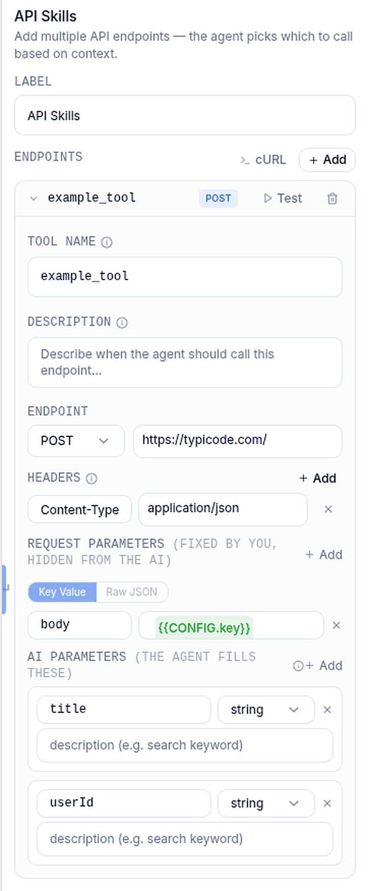 API Skill configuration