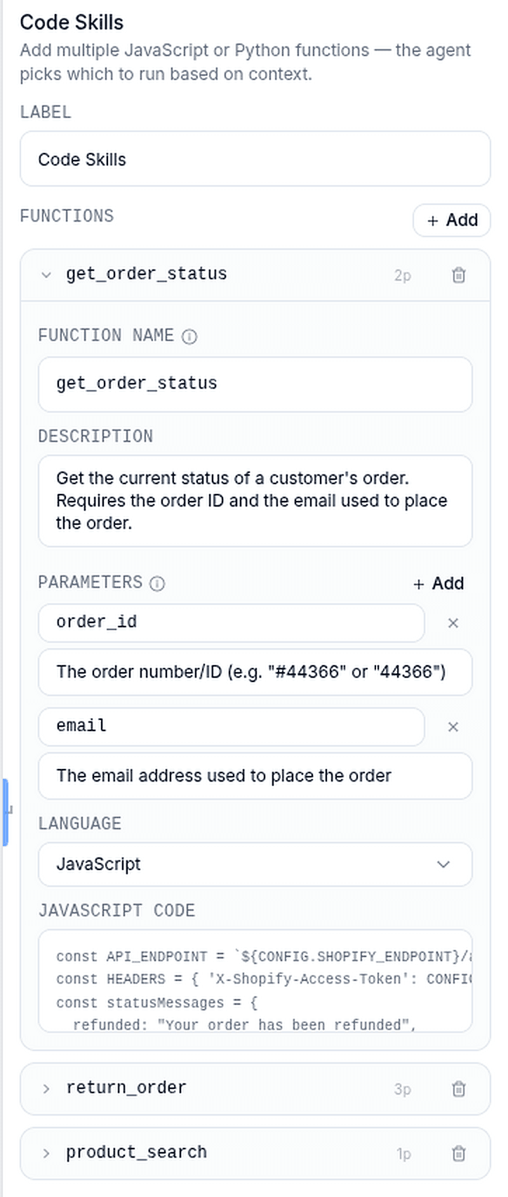 Code Skill editor