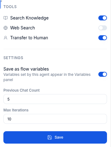 Autonomous Agent tools and settings