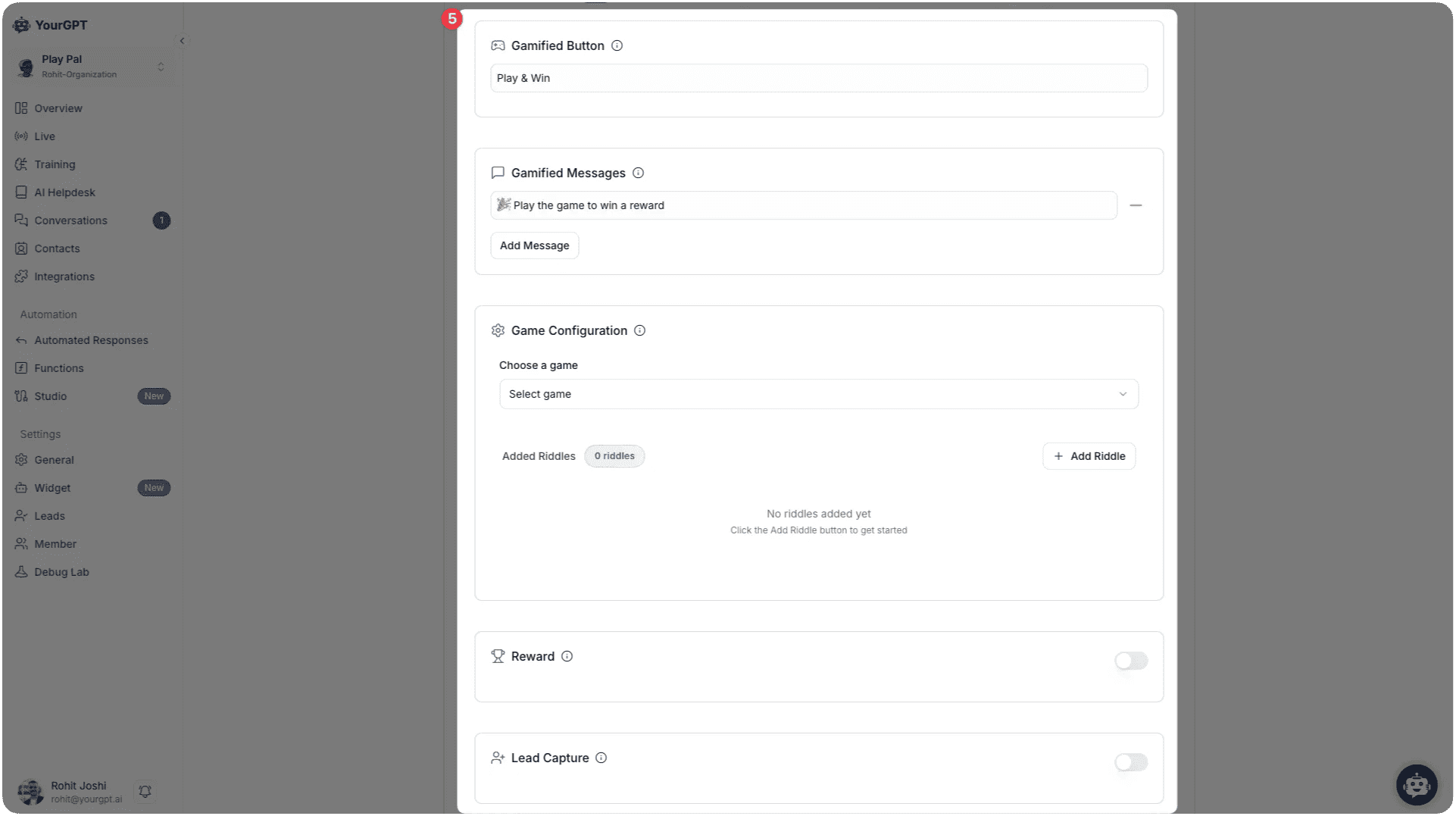 Gamified Messages Configuration
