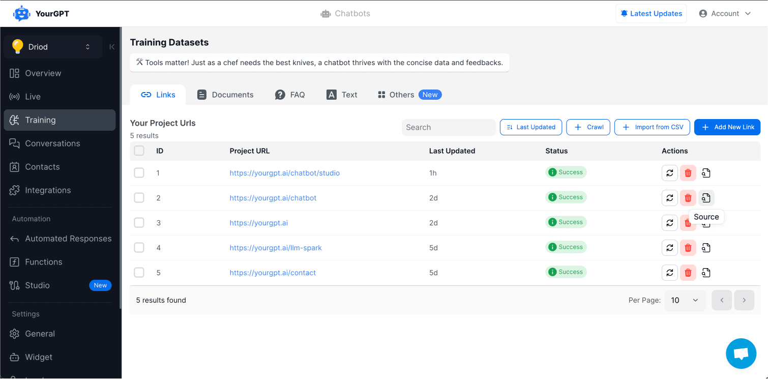 Filtering data by document source