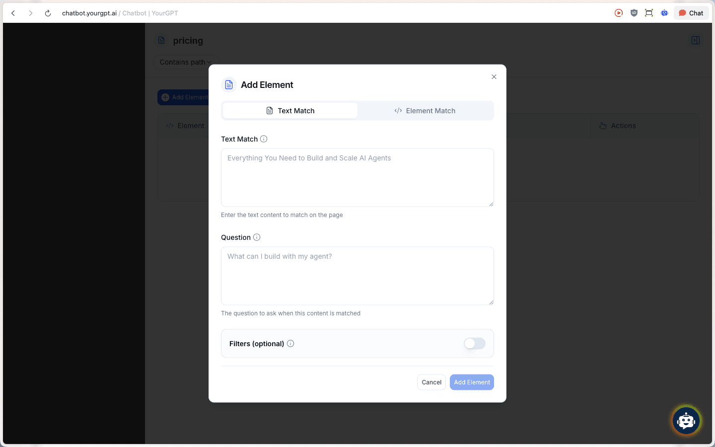 Add Element modal