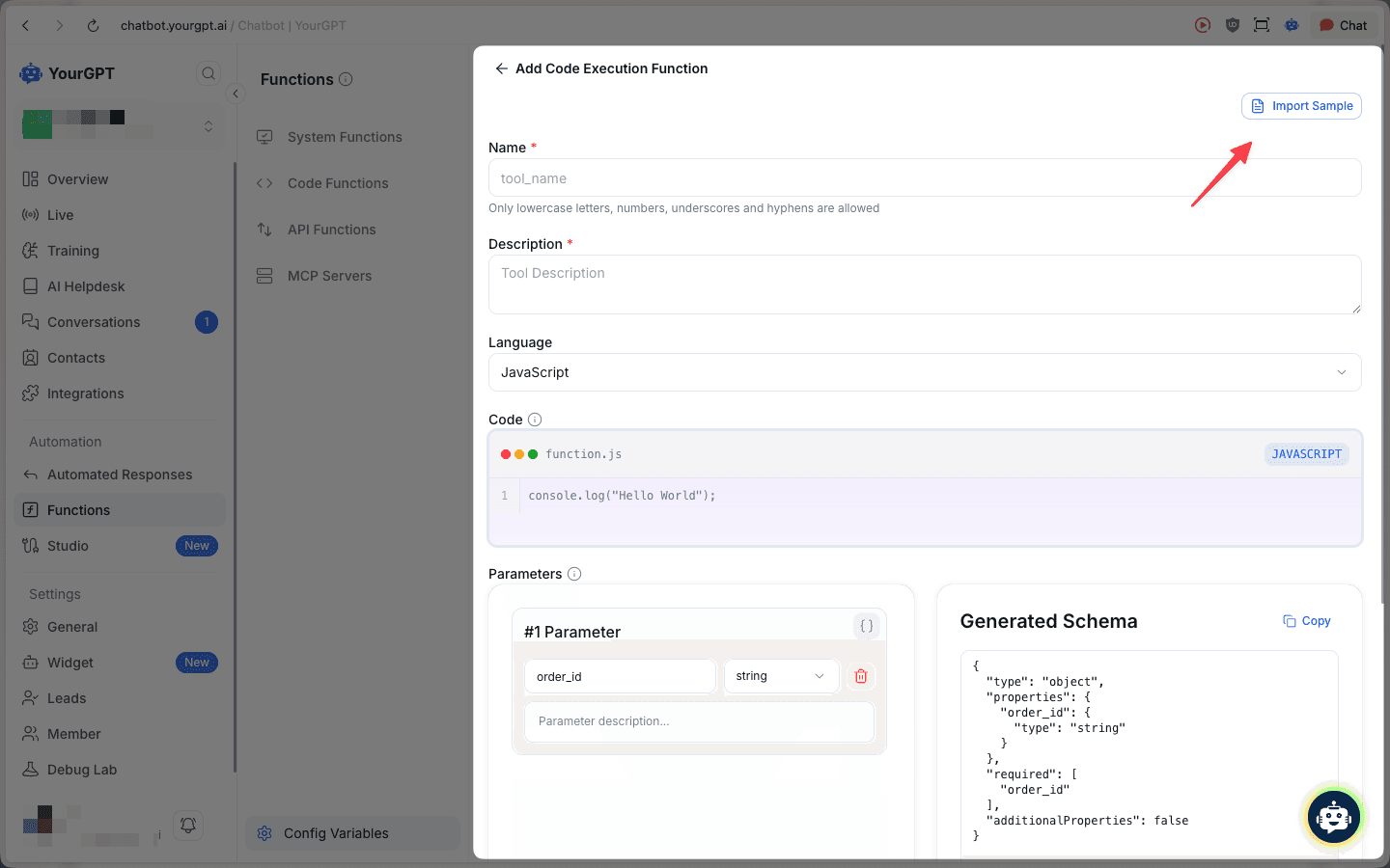 Configure Code Function