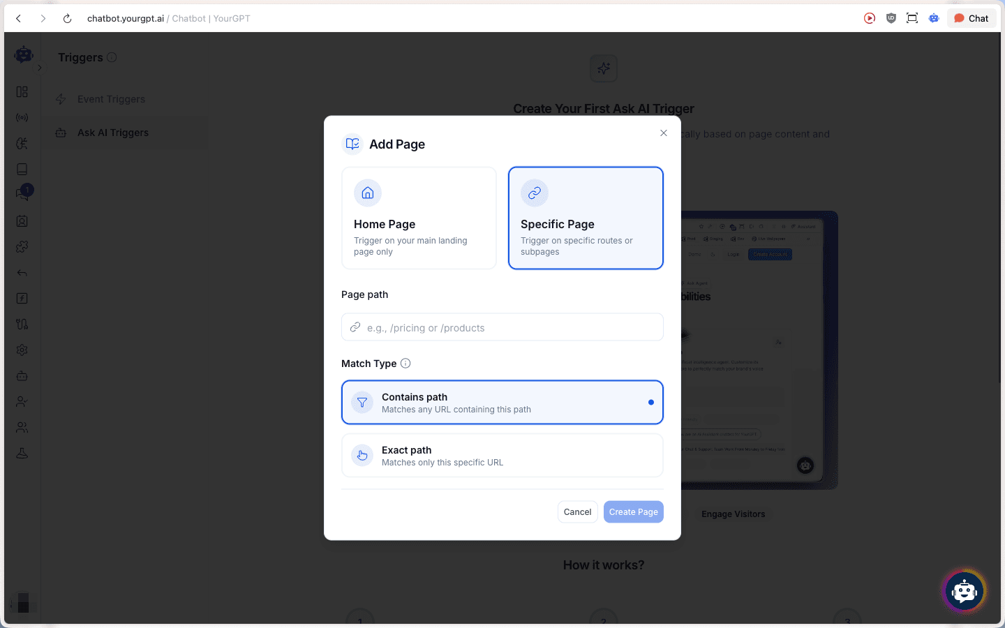 Add Page modal