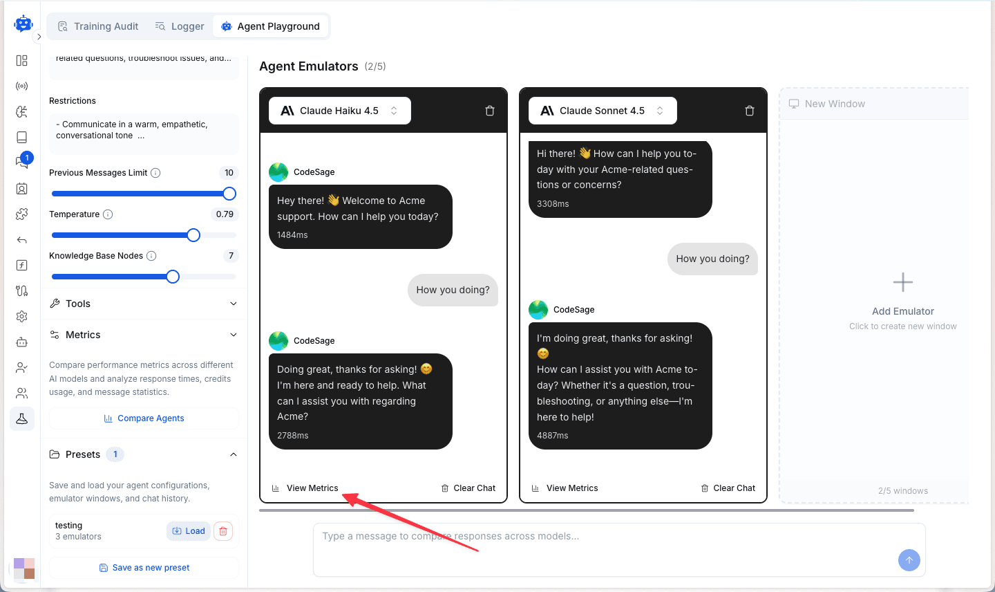 View Metrics Button