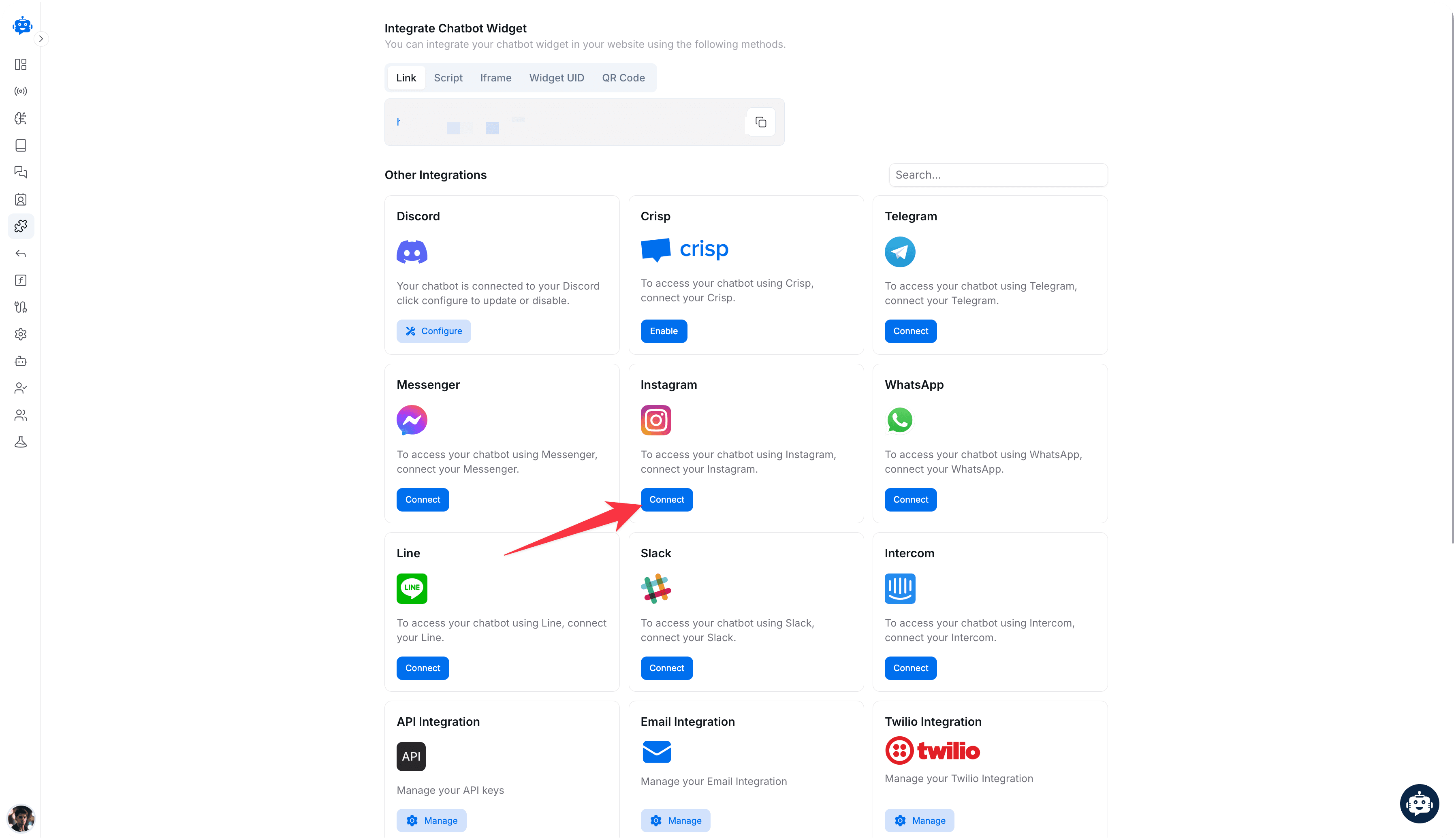 Instagram Integration in YourGPT dashboard
