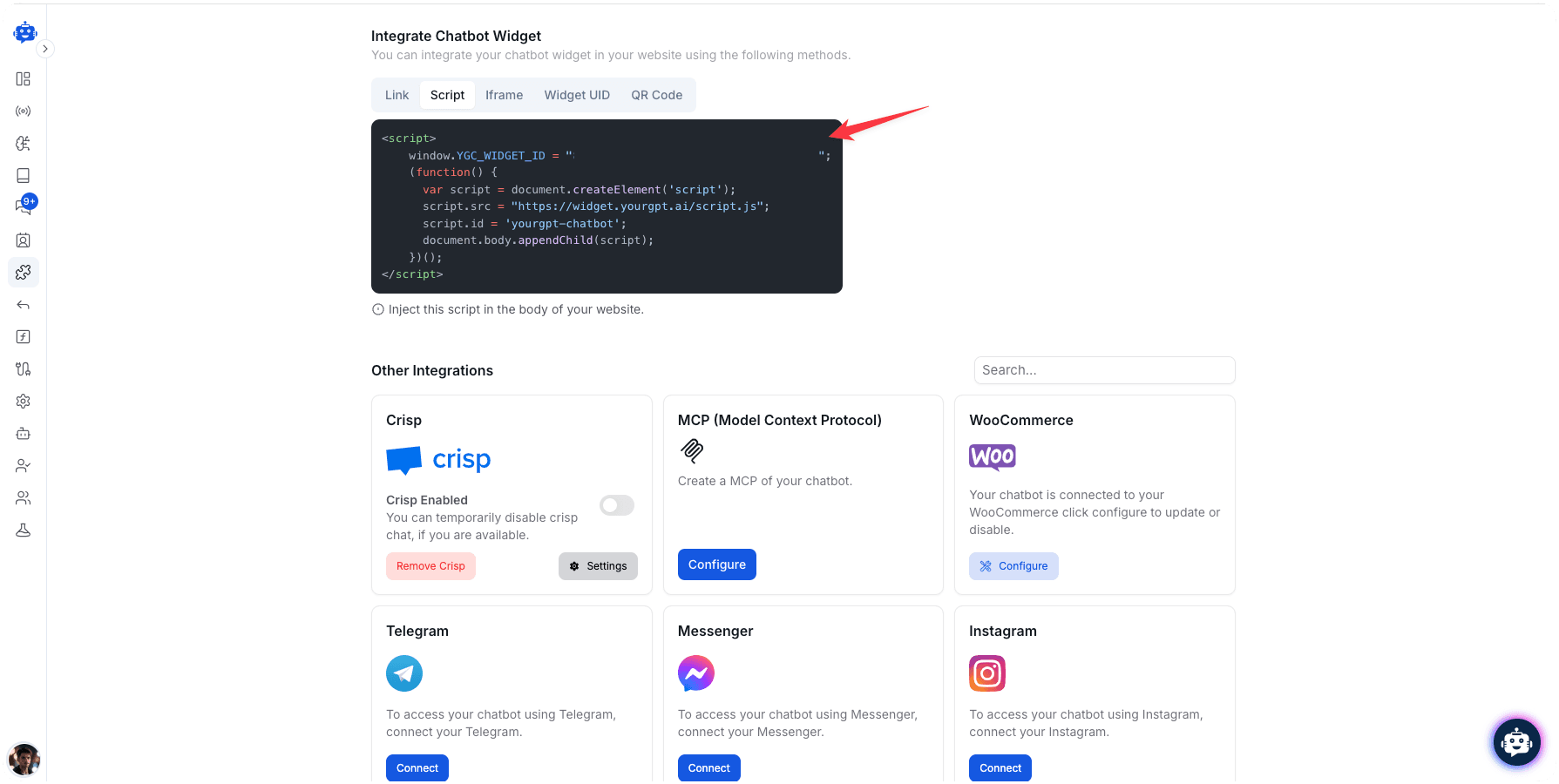 YourGPT AI Agent Script