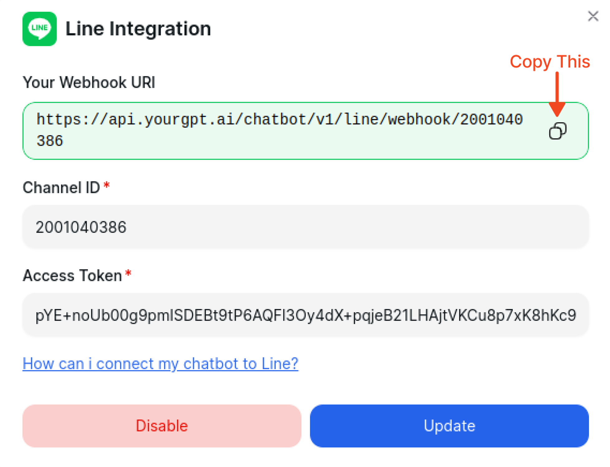 Add Channel ID and Access Token